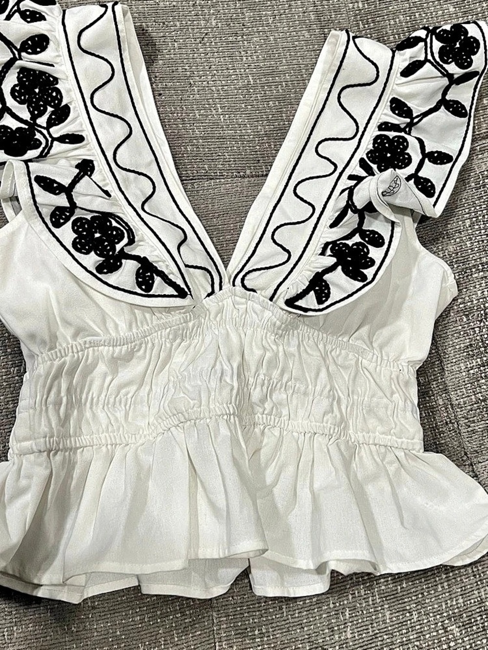Strut & Bolt Embroidery Detail Ruffle Linen Top - Picture 2 of 4